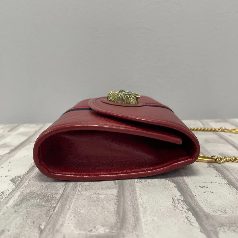 Gucci Rajah Web Chain Shoulder Bag in Red Leather - Small - Preowned - Picture 8 of 15